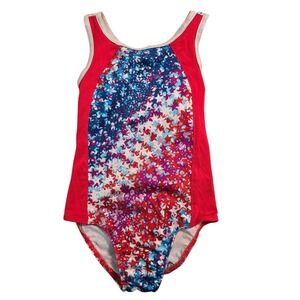Girls Red White Blue Star One Piece Swimsuit Patriotic Fourth of July‎ Cutout M